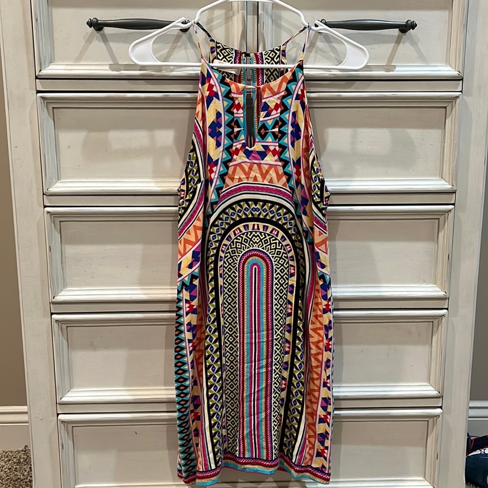 Renee C Casual High Neck Aztec Print Dress-Size Small